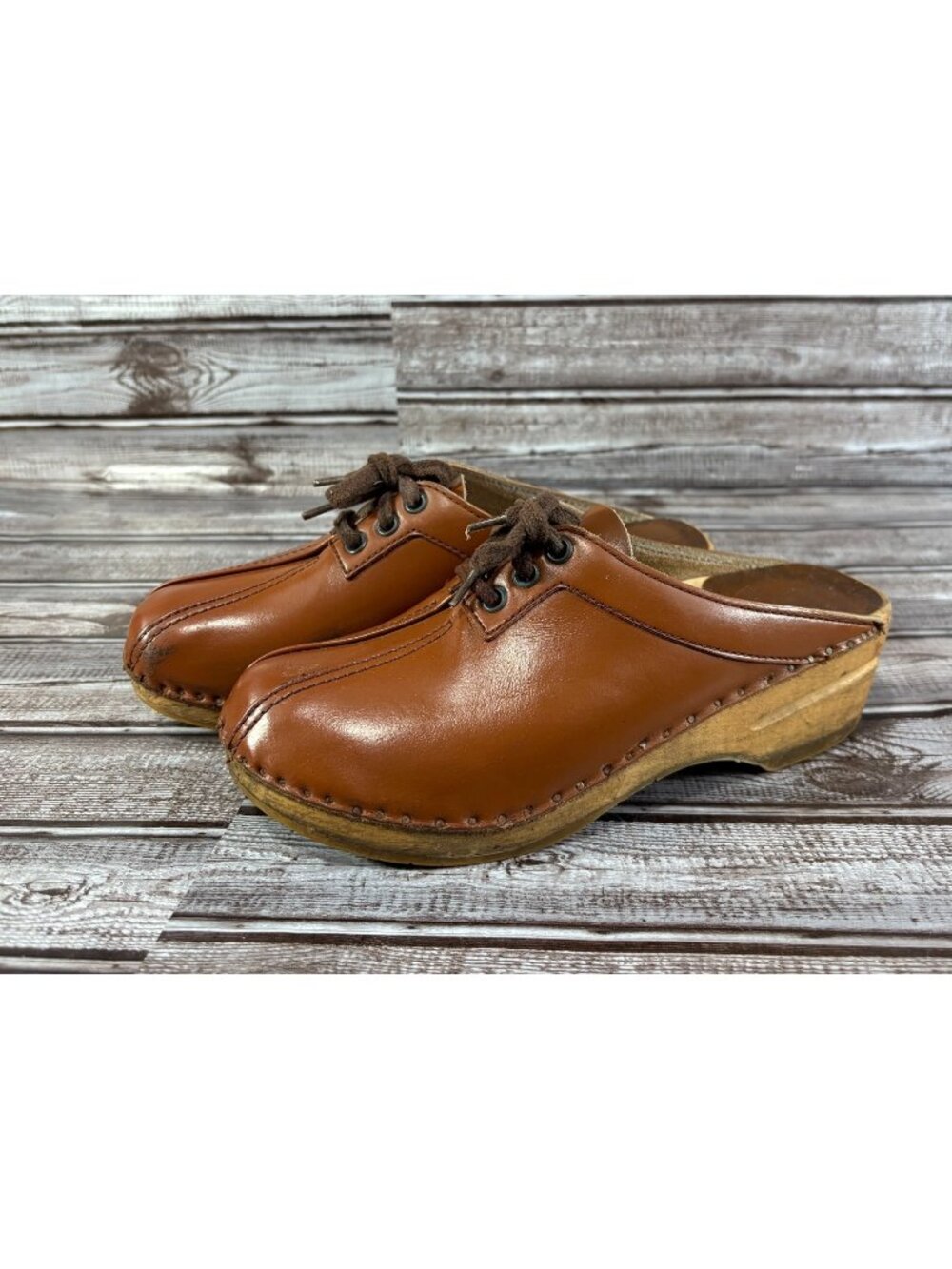 Troentorp Bastad Leather Clogs Size 38 US 8 color brown Made Sweden vintage 70's
